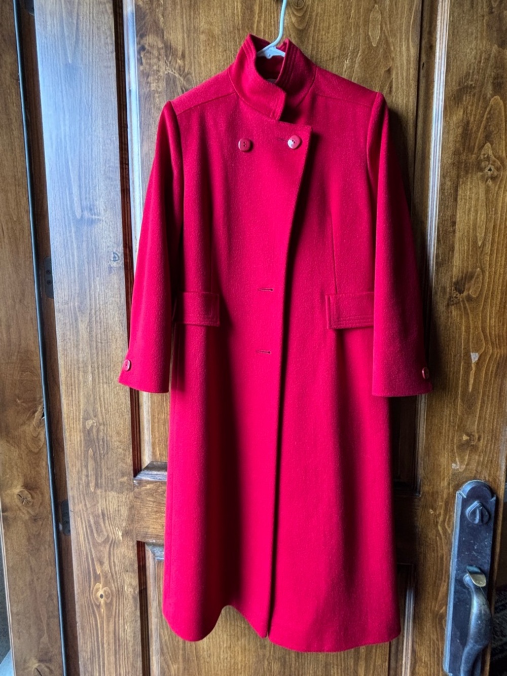 Women's Red Pea Coat - Classic Single-Breasted Style
